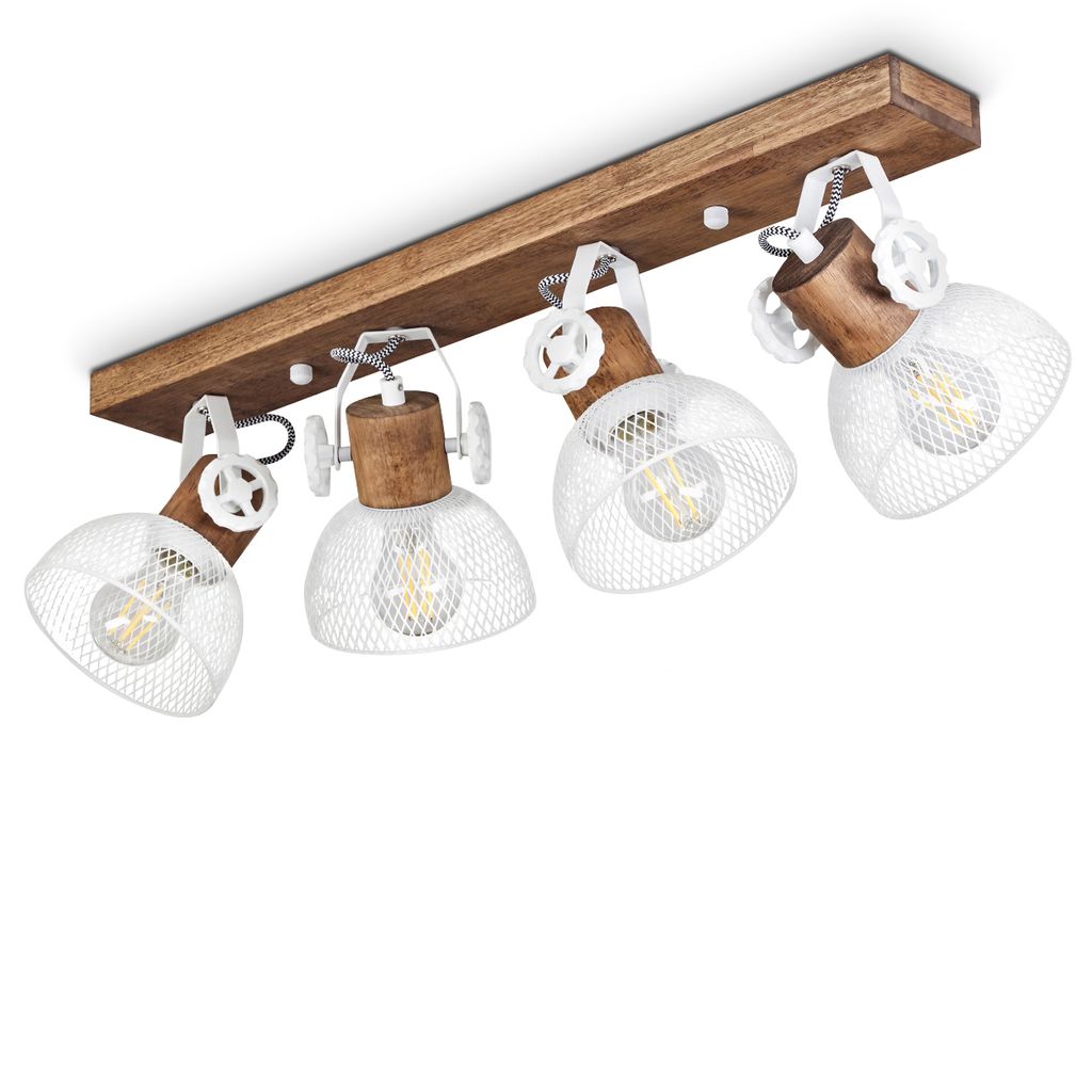 Cotes »Cotes« Deckenlampe aus Holz/Metall, Braun/Weiß Schirme, Gitter-Optik