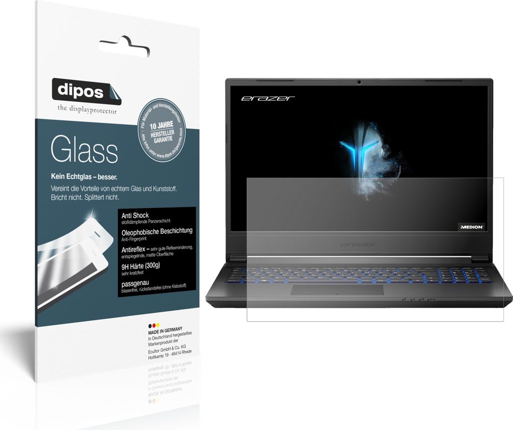 2x Schutzfolie für Medion Erazer P15805 matt - Anti-Shock 9H Folie dipos Glass Kunststoffglas