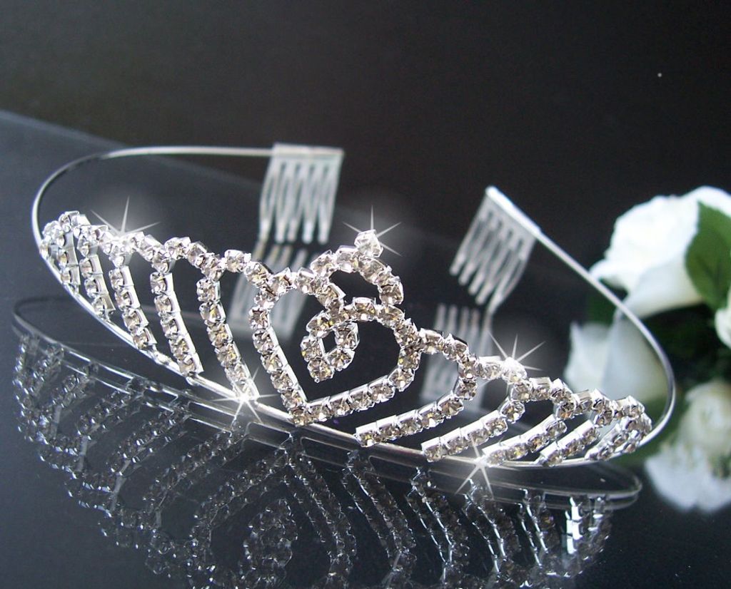 Luxus Strass Diadem, mit Kämmchen, Perlen, Silber, Hochzeit, Karneval,  Haarschmuck 