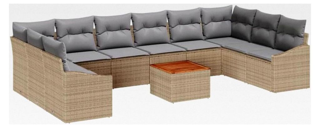 Gartensofa-Set mit Kissen 11 Teile Beige Poly-Rattan, Modular, strapazierfähiges, leichtes, UV-beständiges Gartenmöbel-Set für Terrasse und Sit...