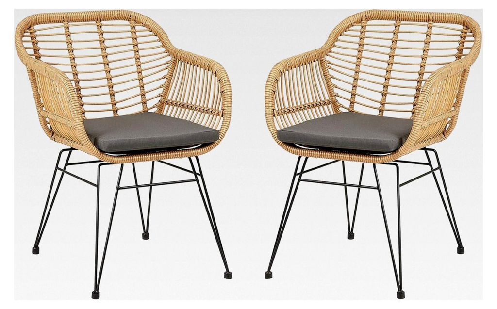 Gartenstuhl Paramo im 2er Set - Korbstuhl aus Polyrattan, Outdoor Stuhl mit Sitzkissen, moderner Esszimmerstuhl