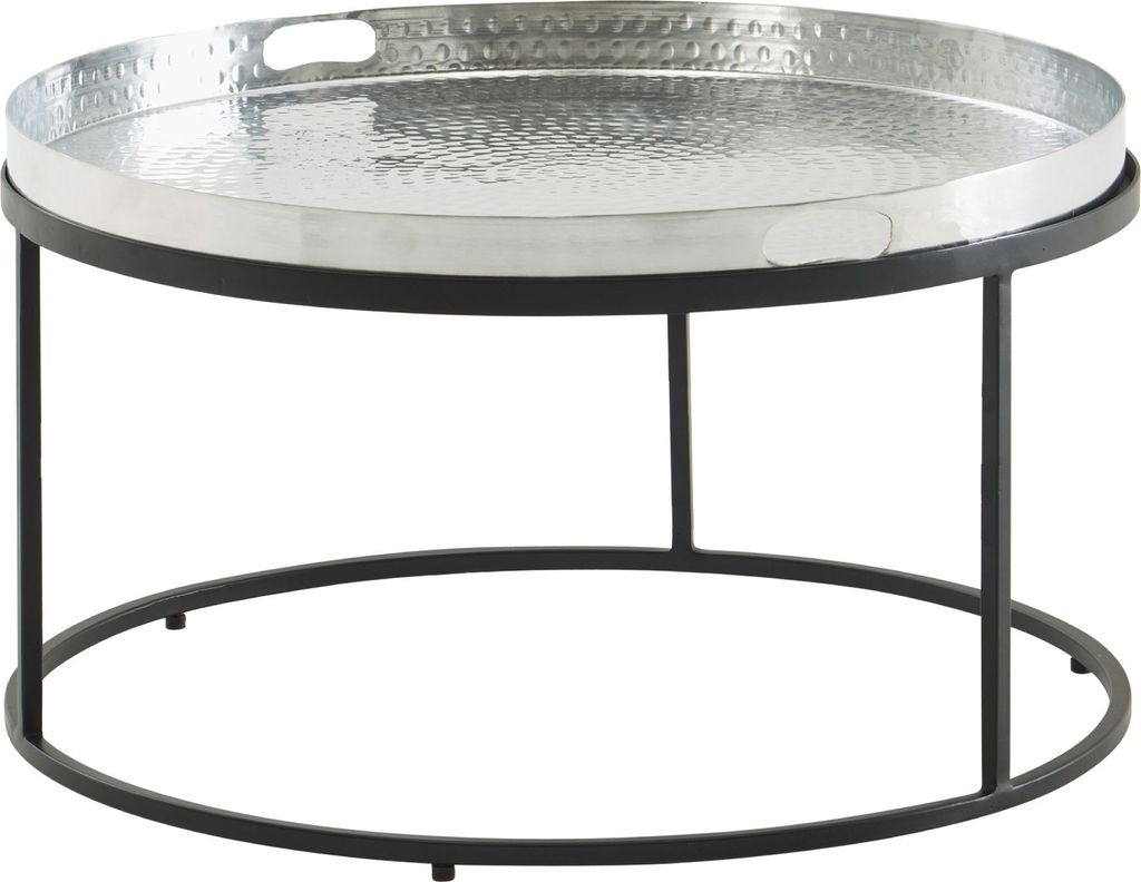Couchtisch Metall Hammerschlag Sofatisch Ø 62 cm Wohnzimmertisch Silber