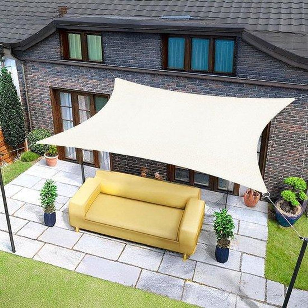 Schaduwdoek Rechthoekig 5x6m Cremefarben, Wasserfestes Tuch mit 95% UV-Schutz für Außen, Garten & Terrasse