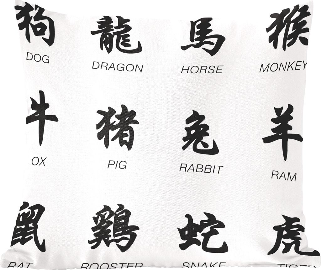 MuchoWow Zierkissen Sofakissen Wohnzimmer Dekokissen 60x60 cm Chinesische Schriftzeichen für Tiernamen - Sitzfläche - Foto Polster