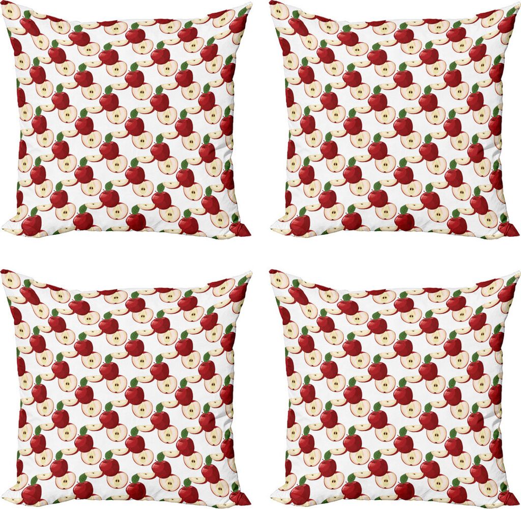 ABAKUHAUS Apfel Kissenbezug Set (4 Stück), Vintage Ernteertrag, Moderner Doppelseitiger Digitaldruck, 60 cm x 60 cm, Ruby-Farn-Grün-Creme