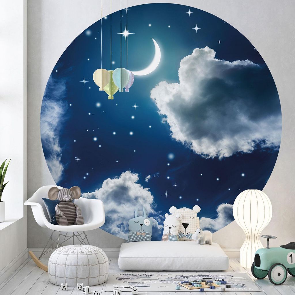 Runde Tapete / Kreis Kinder - Lumaléa - Nacht - Premium-Papier 185 g, abwaschbar - Durchmesser 130 cm