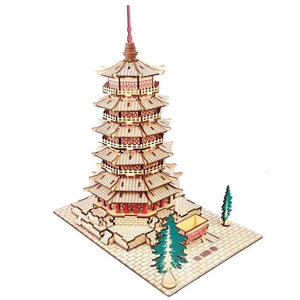 Pagode Tempel Bausatz aus Holz 3D Puzzle DIY 30,4 x 20,6 x 36,6 cm von Kitcreatives