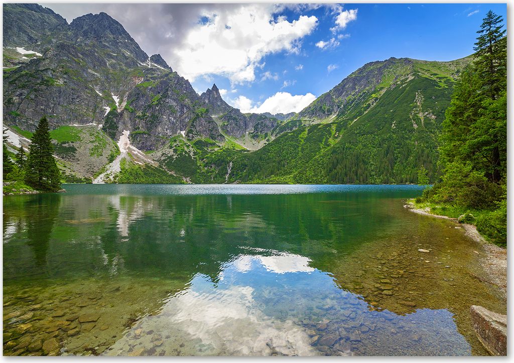 Tulup Glas-Bild - 100 x 70 - Wandbild aus Glas - Wandkunst - Wandbild hinter gehärtetem Sicherheitsglas - Landschaften - Berge See Tatra - Grün