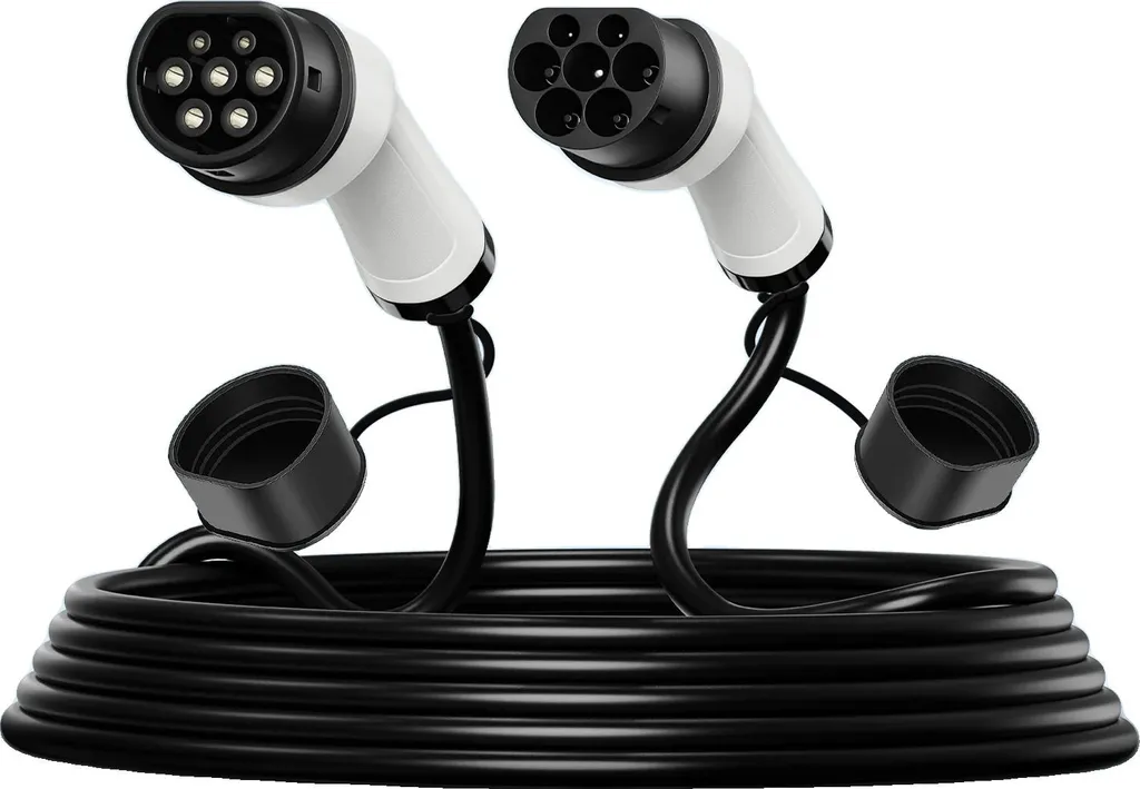 Câble de recharge EV Type 2 32A 22kW triphasé de 5 mètres IP65 robuste