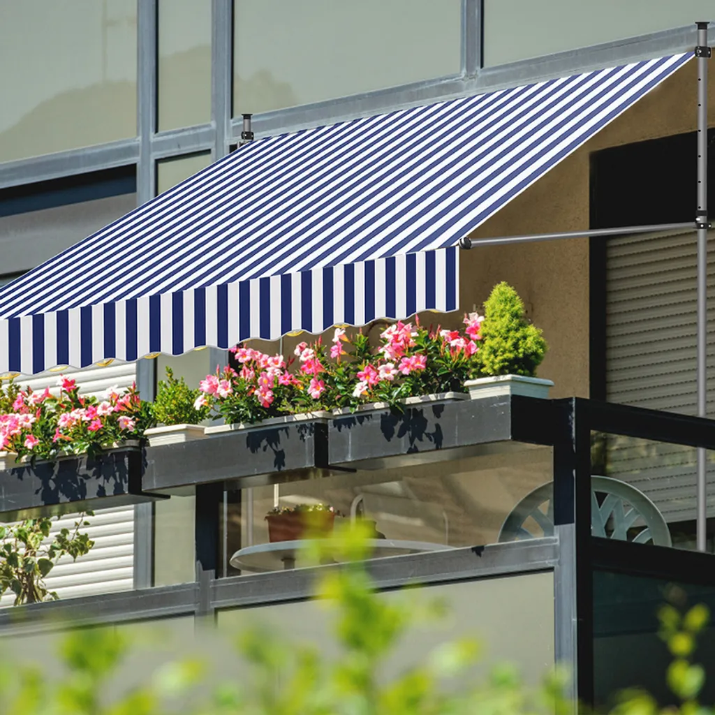 Yakimz Tenda da sole a manovella Tenda da sole a protezione della finestra Tenda da sole retrattile idrorepellente Tende da sole blu e bianche 2M - 7