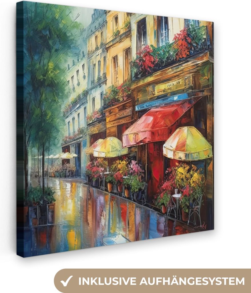 MuchoWow - Leinwandbilder - Straße - Ölgemälde - Farbenfroh - Stadt, Wandbild, Wanddeko Bilder Wohnzimmer, 90x90 cm