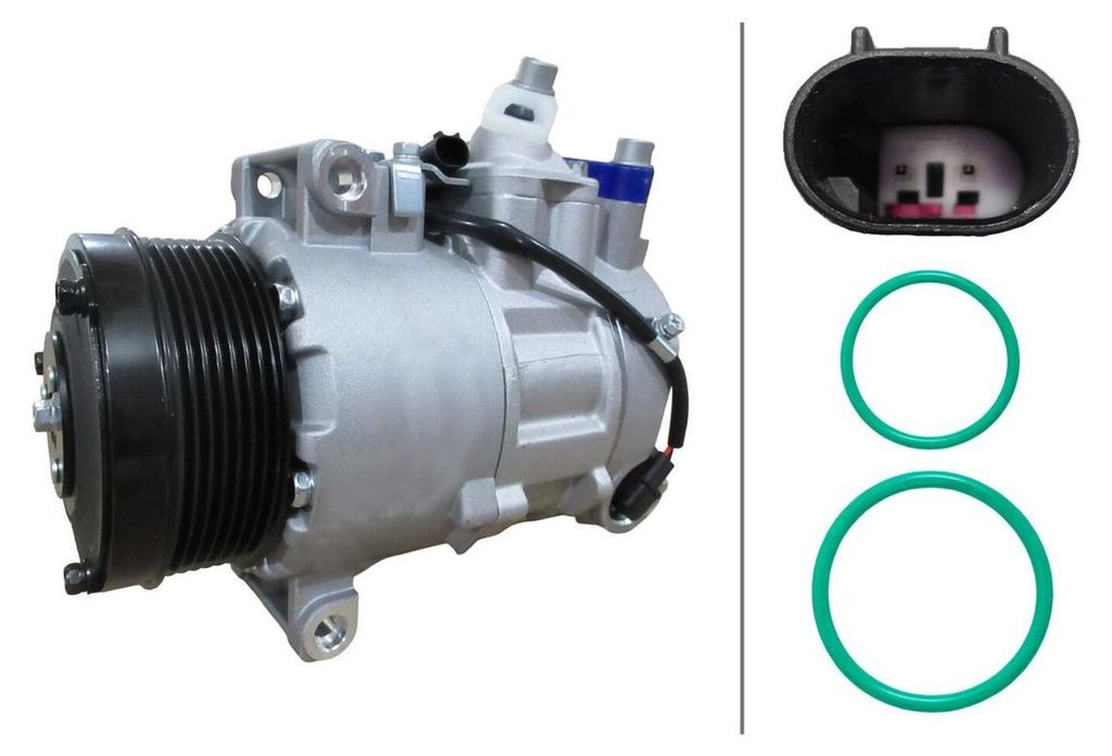 Klimakompressor 12 V Ø 100 mm HELLA für u.a. MERCEDES-BENZ E-KLASSE
