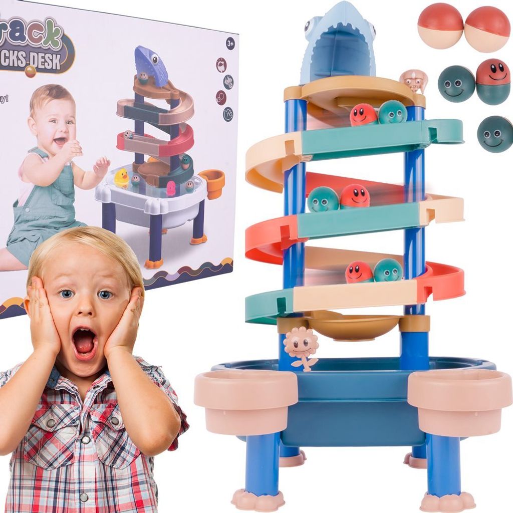 Malplay Kugelbahn Spielzeug 4 Bälle Wassertisch Rutsche drinnen und draußen Murmelbahn fur Kinder ab 3 Jahren