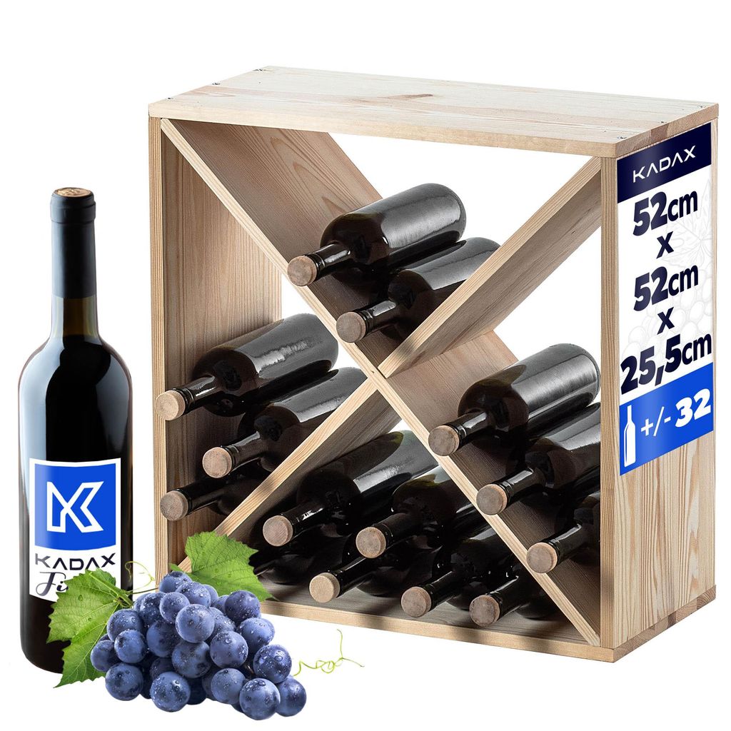 KADAX Weinregal aus Holz, 52 x 25.5 x 52 cm, Natürlich, 1 Produktbild 