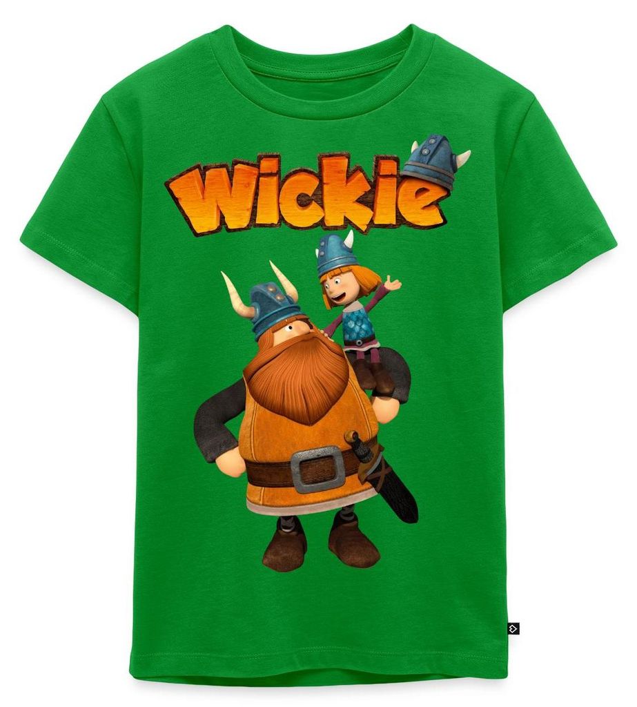 Spreadshirt Wickie Und Die Starken Männer Wickie Mit Papa Halvar Kinder Premium T-Shirt, 122/128 (6 Jahre), Grün