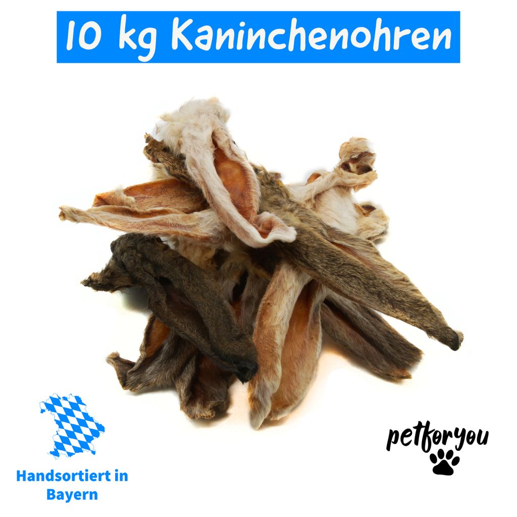 Kaninchenohren mit Fell 10kg | Hasenohren | Hundesnack | Leckerli | BARF Kauartikel
