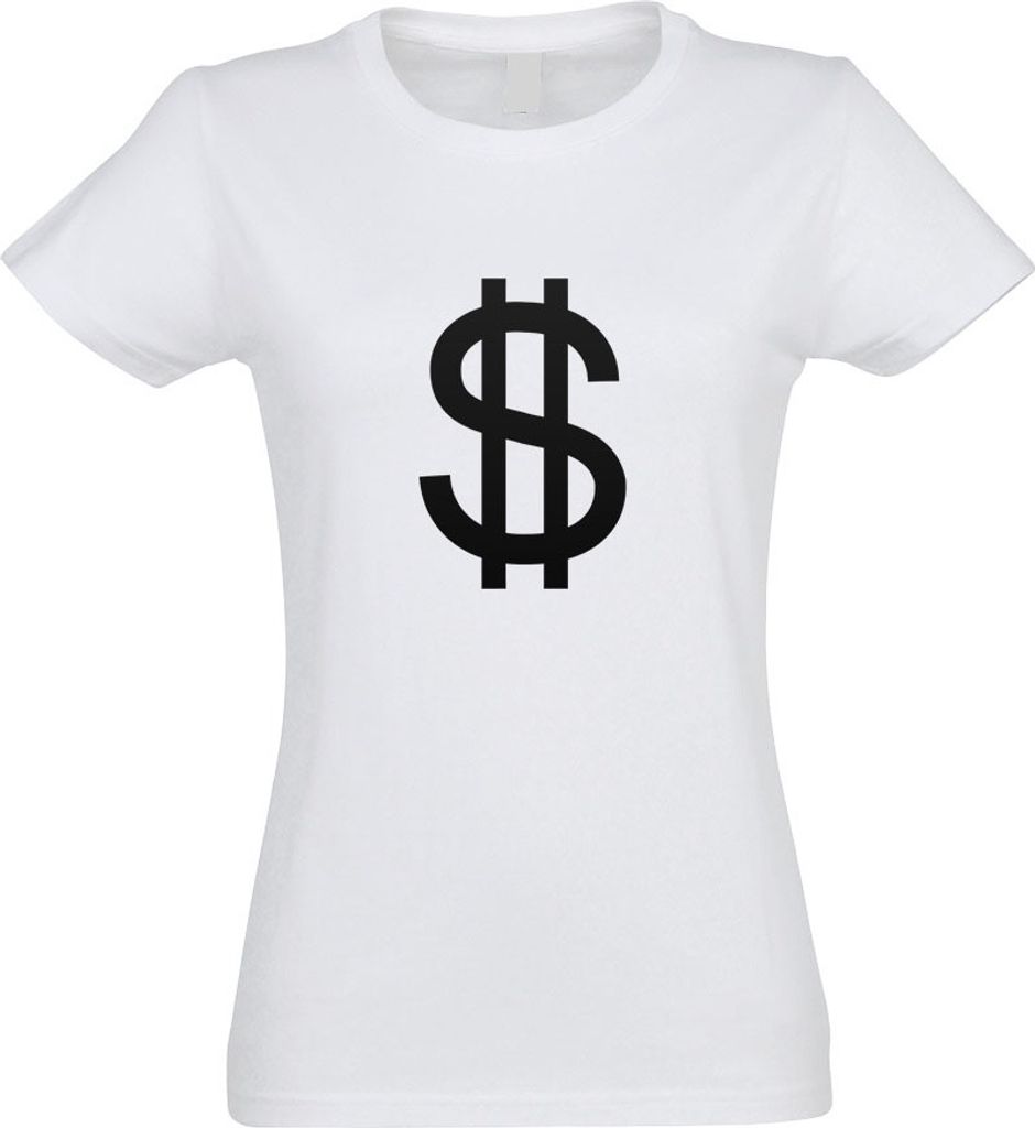Kiwistar - T-Shirt tailliert - Damen - Weiss - Dollarzeichen - Dollar Zeichen - mit Motiv Bedruckt - Funshirt Design - Sport - Freizeit - Damen - L
