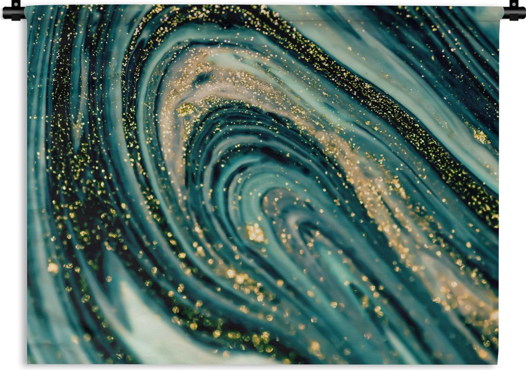 MuchoWow Wandteppich Wandbehang Marmoroptik - Luxus - Gold - Türkis - Glitzer 120x90 cm Tapisserie Dekoration Wandtuch - Wohnen - Aufhänger fü...