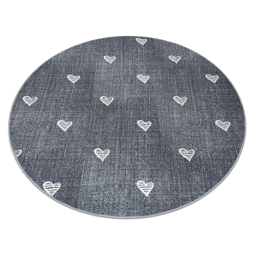 Tapis rond cœurs HEARTS 133 cm gris vintage Jeans en matière souple
