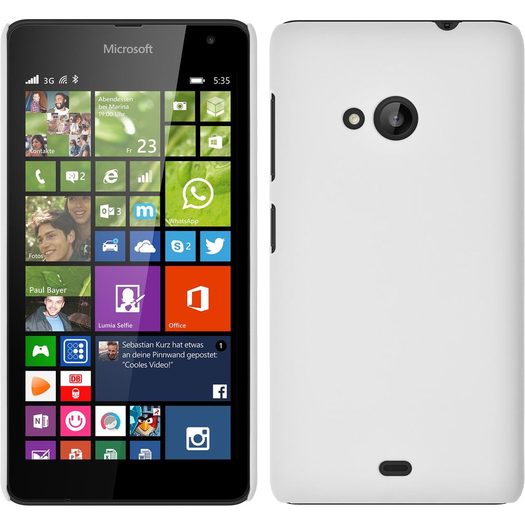 PhoneNatic Case kompatibel mit Microsoft Lumia 535 - Hülle weiß gummiert Hard-case + 2 Schutzfolien