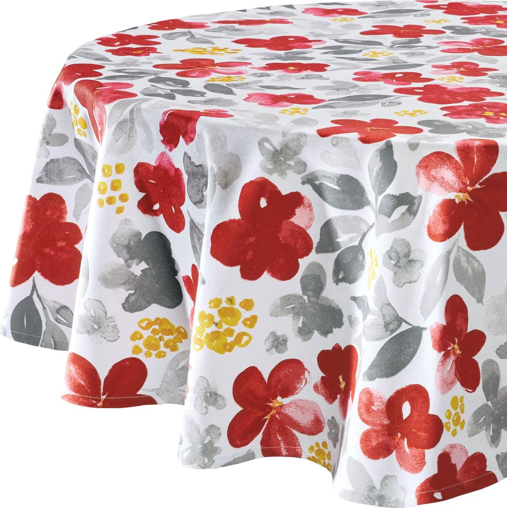 REDBEST Tischdecke rot-grau rund: 140 cm Ø