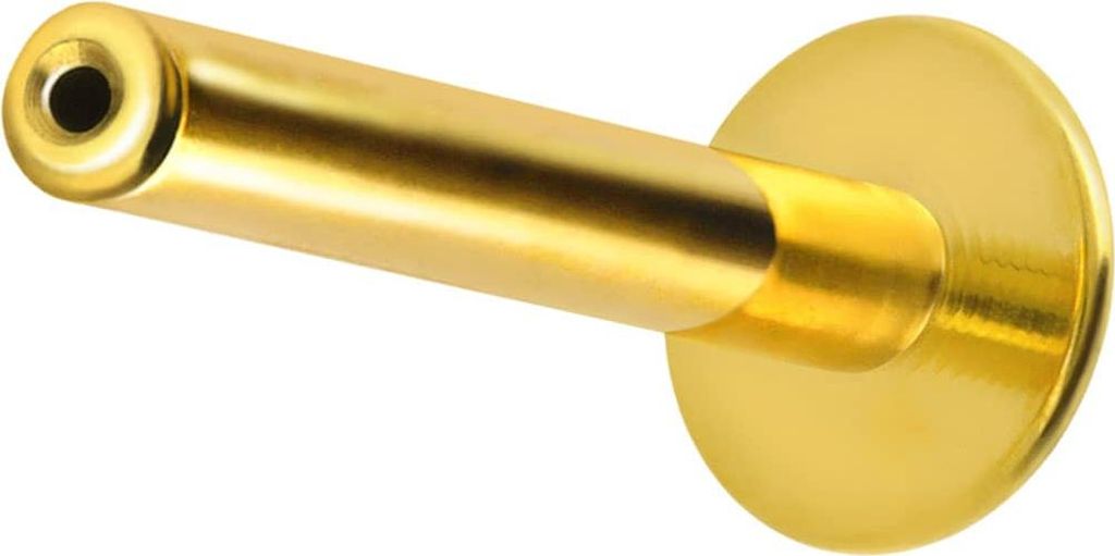 Ohrpiercing, Nasenpiercing Titan Labret mit Push Fit ohne Kugel ABGERUNDETE PLATTE Gold Stablänge: 9mm | Stabstärke: 1mm