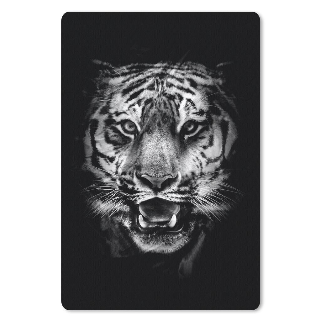 MuchoWow Mauspad Mousepad Tiger Kopf auf schwarzem Hintergrund - schwarz und weiß 18x27 cm - Mousepads - Maus Mat - Pad - Mausunterlage