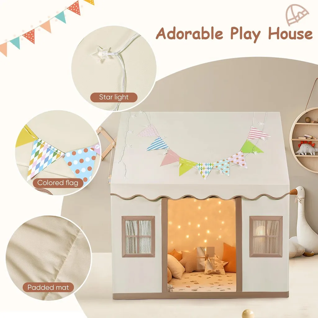 Maisonnette enfant d'intérieur avec tapis de sol et lumières féeriques
