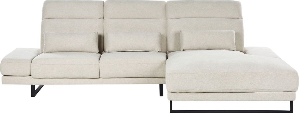 BELIANI 4-Sitzer Ecksofa Hellbeige Stoff L-Förmig mit Chaiselongue Linksseitig 3 Dekokissen Verstellbare Armlehnen Rückenlehne Sitztiefe Kopfstütze