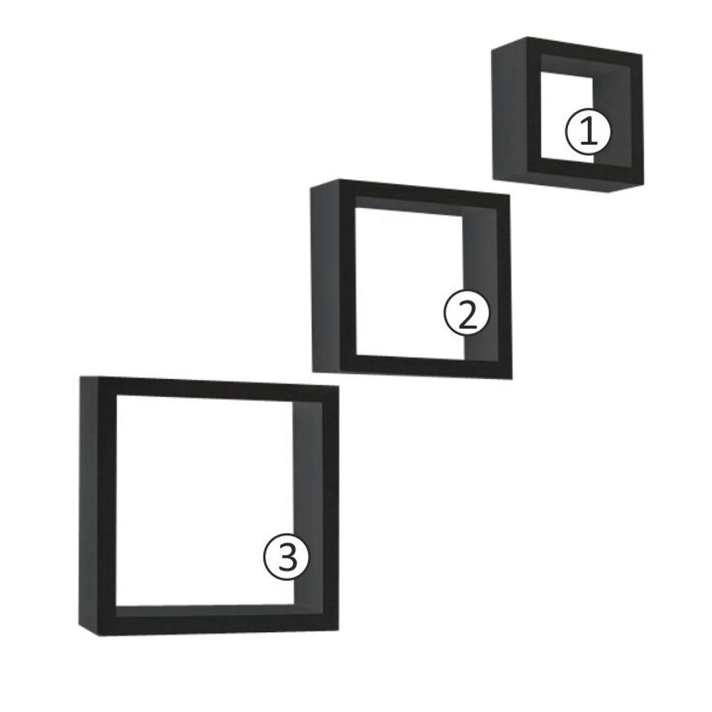 Kondela Regale (3 Stck) Quadratisch Neu - Schwarz