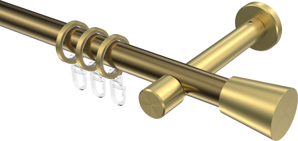Interdeco Gardinenstange / Vorhangstange Messing Antik / Messing-Optik, Typ Prestige Sitra (Konus), 20 mm Ø 1-läufig, 400 cm