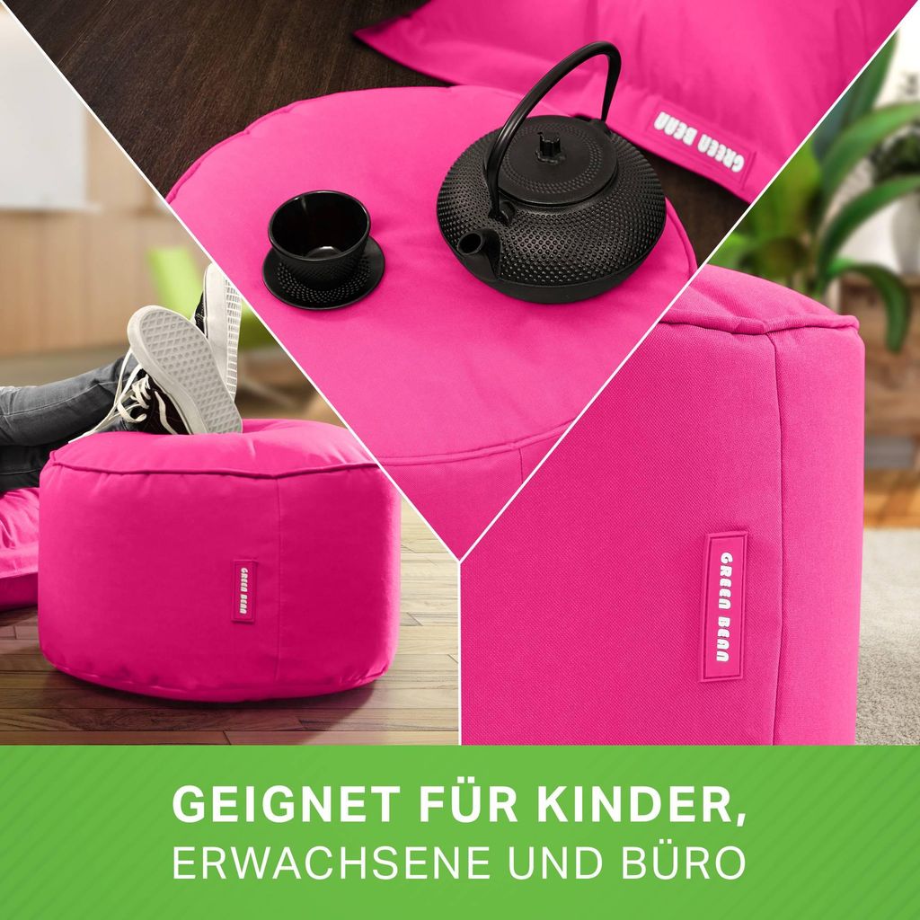 Green Bean Sitzsack-Hocker "Stay" 45x25cm mit EPS-Perlen Füllung - Fußhocker Sitz-Pouf für Sitzsäcke - Fußablage Sitzkissen Sitzhocker Pink