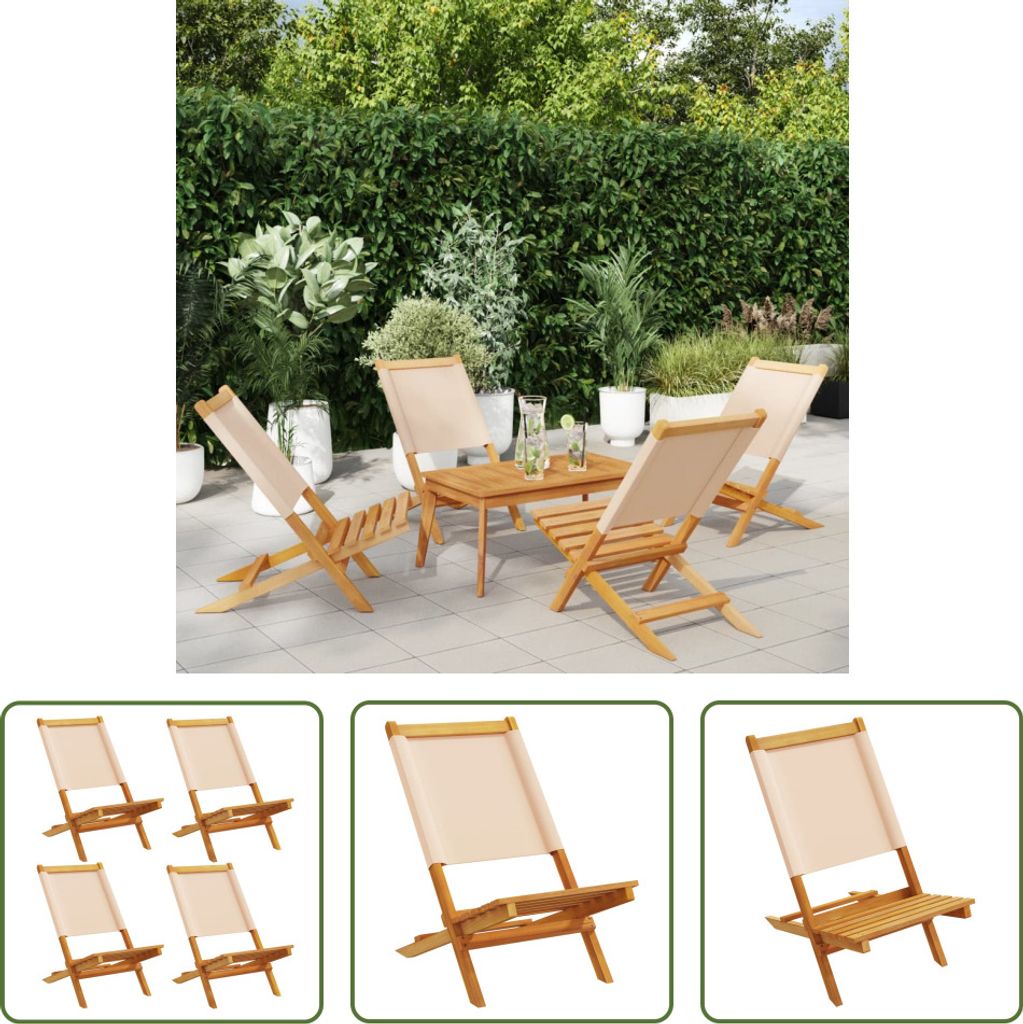 The Living Store Gartenstühle 4 Stk. Klappbar Beige Stoff und Massivholz