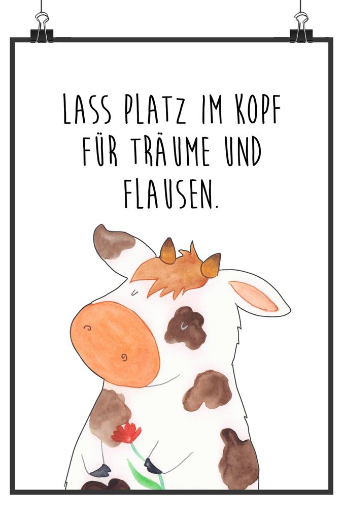 Mr. & Mrs. Panda Poster Kuh DIN A3 - Weiß - Geschenk, Wandbild, Hof, wanddeko, Träume, Kühe, Kunstdruck, Spruch, drucke, Milch, Bild, Bauernhof