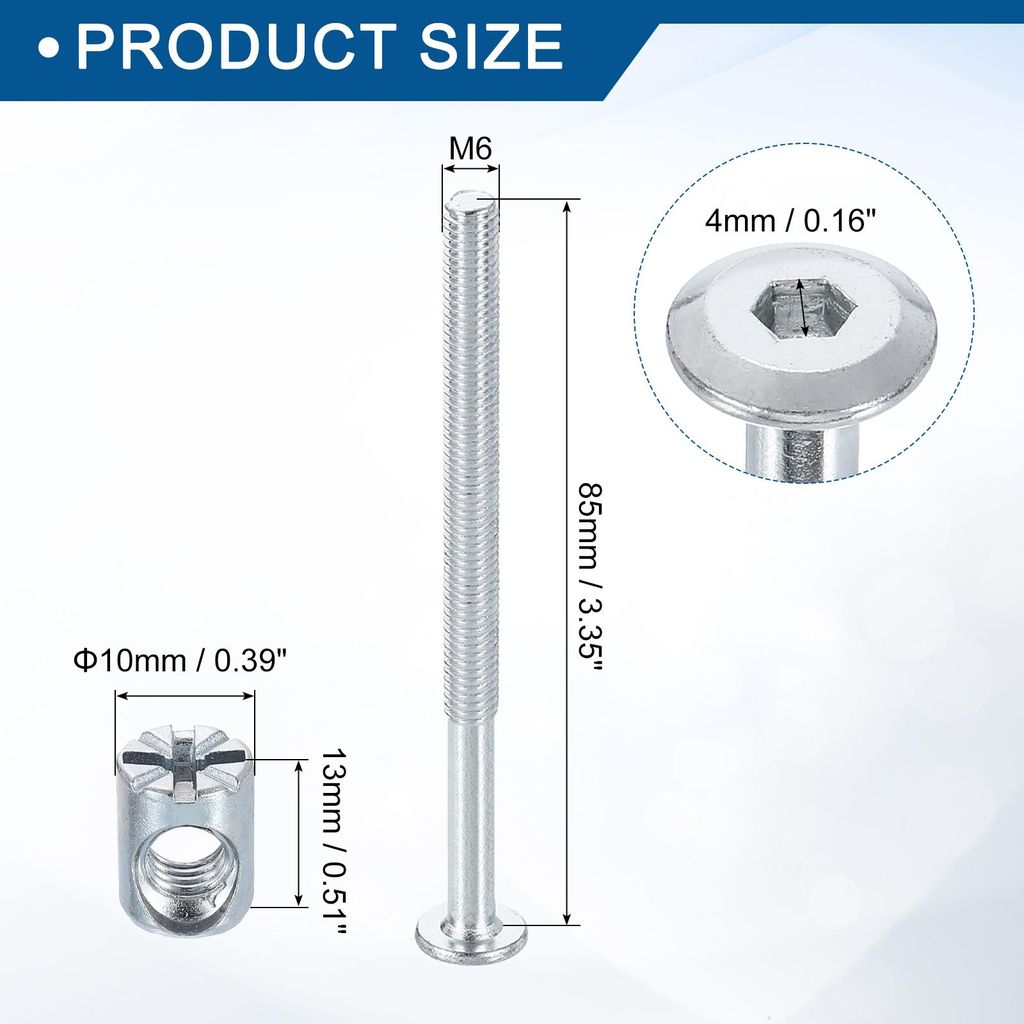 4 Stš¹ck Bettgestellschrauben, M6 x 85mm Innensechskantschrauben Fassungsmutter Hochbett-Schrauben M?belschrauben Mit Reis-Kopf Fassungsmutter F...