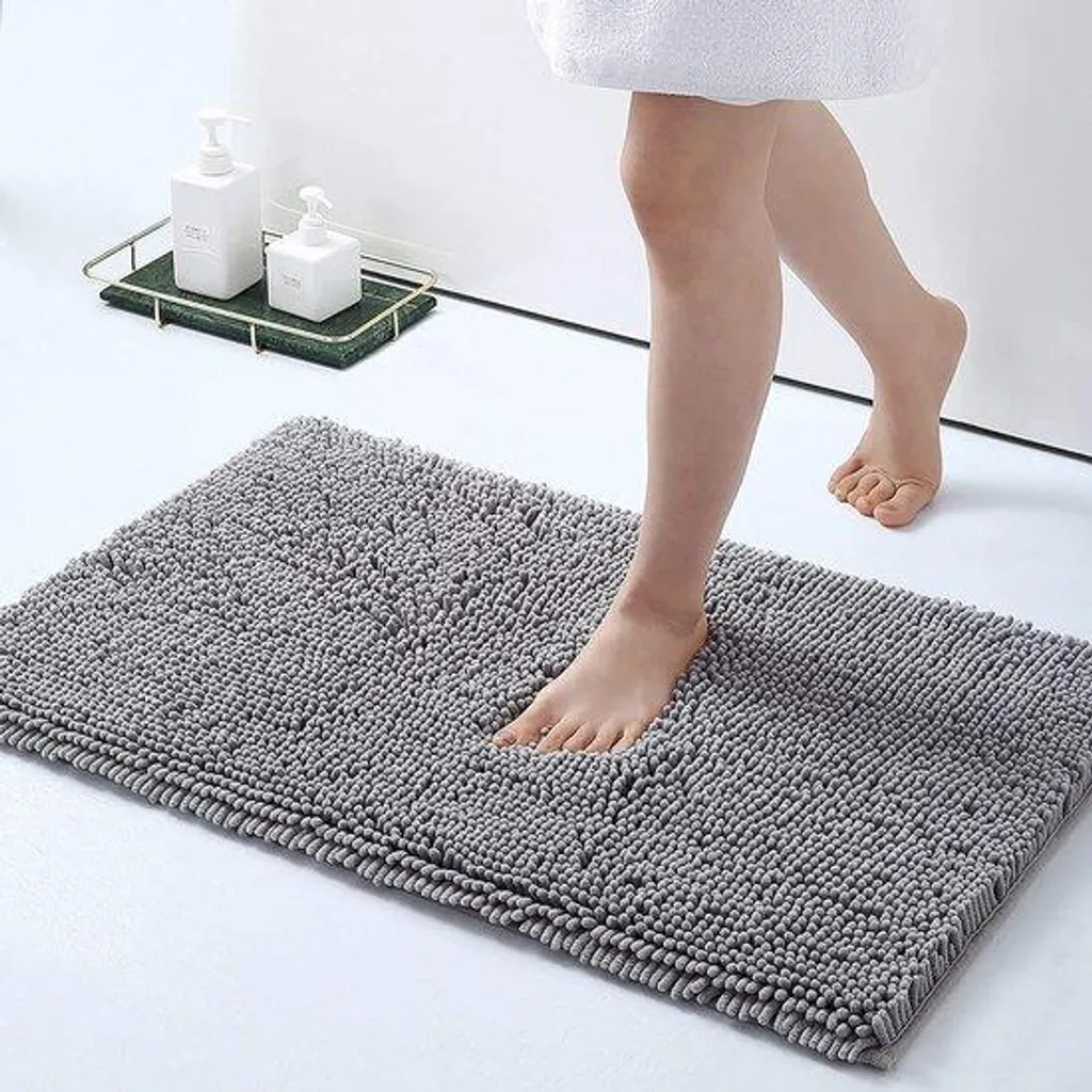 Tapis de bain antidérapant en chenille microfibre gris clair 50x80 cm