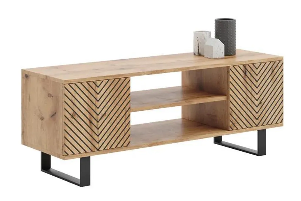 Meuble TV Lowboard 155 cm Motif Chevrons - Buffet de Salon Style Loft