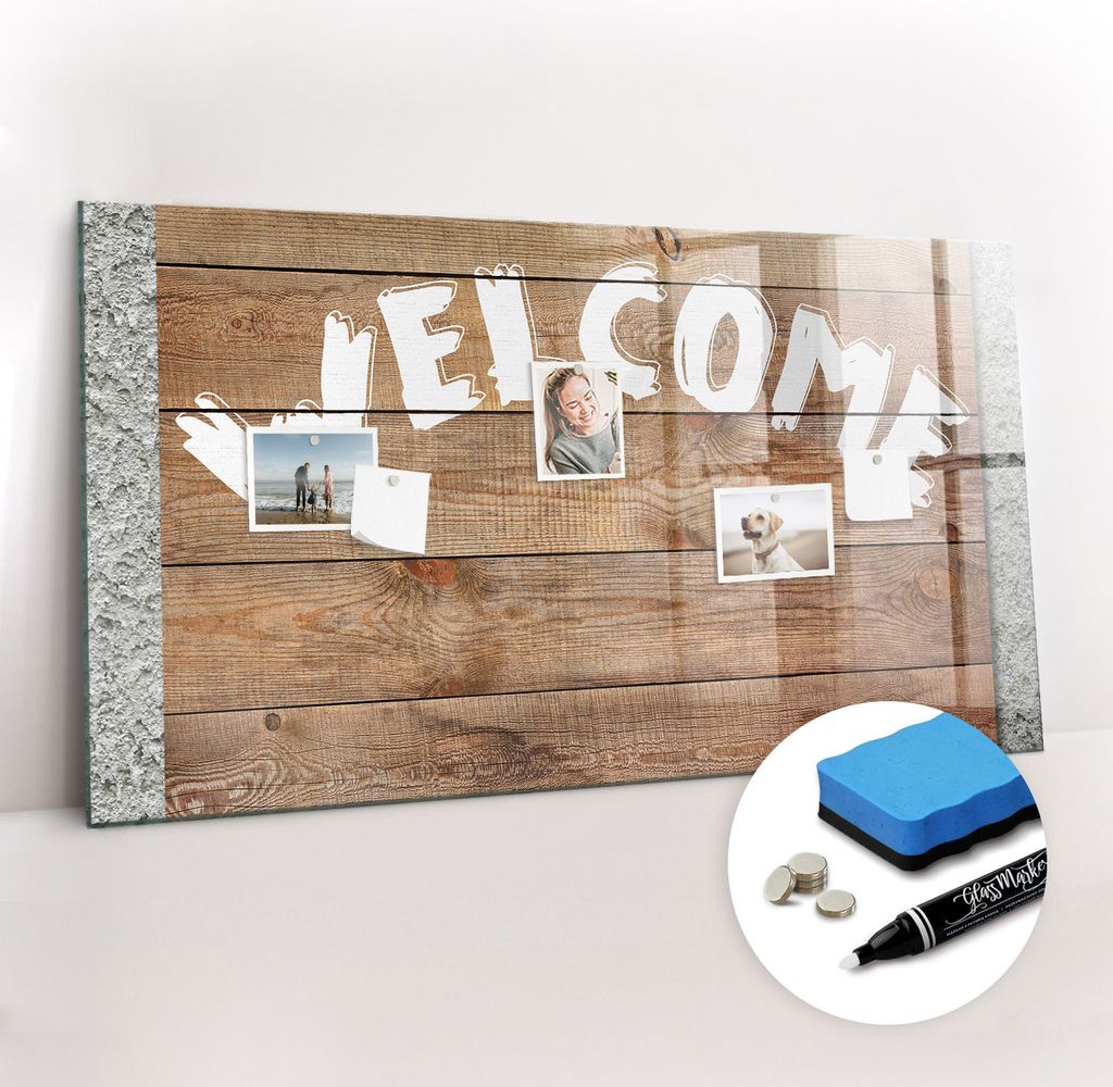 Magnetpinnwand Memoboard - Zubehörsatz - Weißer Marker + Schwamm + Magnete - 120 x 60 cm - Willkommenstafel