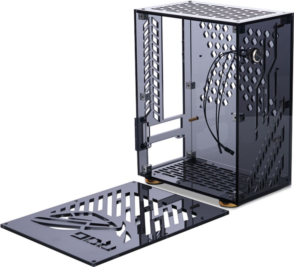 Tragbares kleines Computergehaeuse, Plexiglasschale, kompaktes PC-Gehaeuse, Desktop-PC-Gehaeuse, Mini-ITX-Motherboard, FLEX-Netzteil