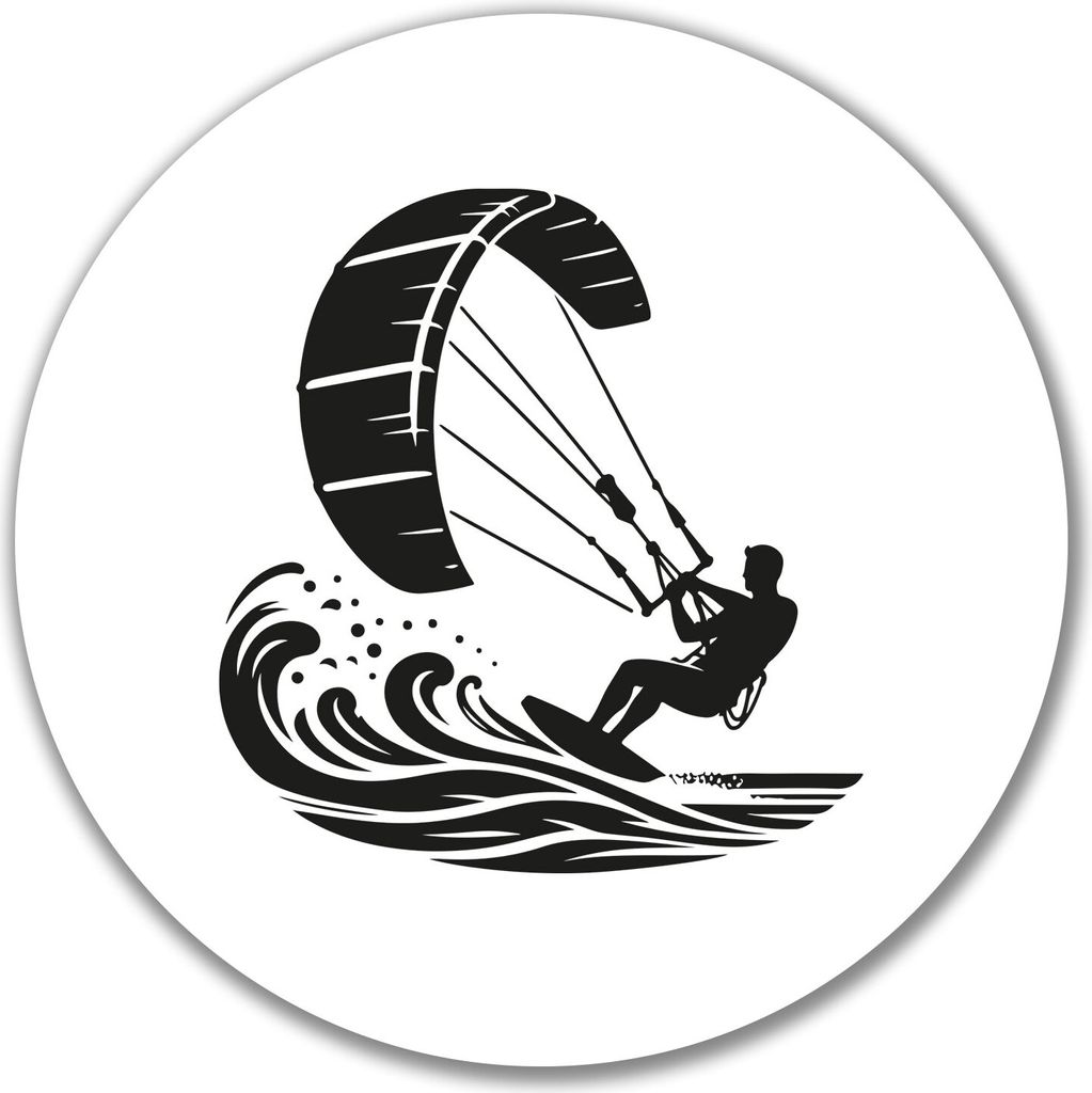 Huuraa Aufkleber Kitesurfen Silhouette 10cm rund Sticker Geschenkidee