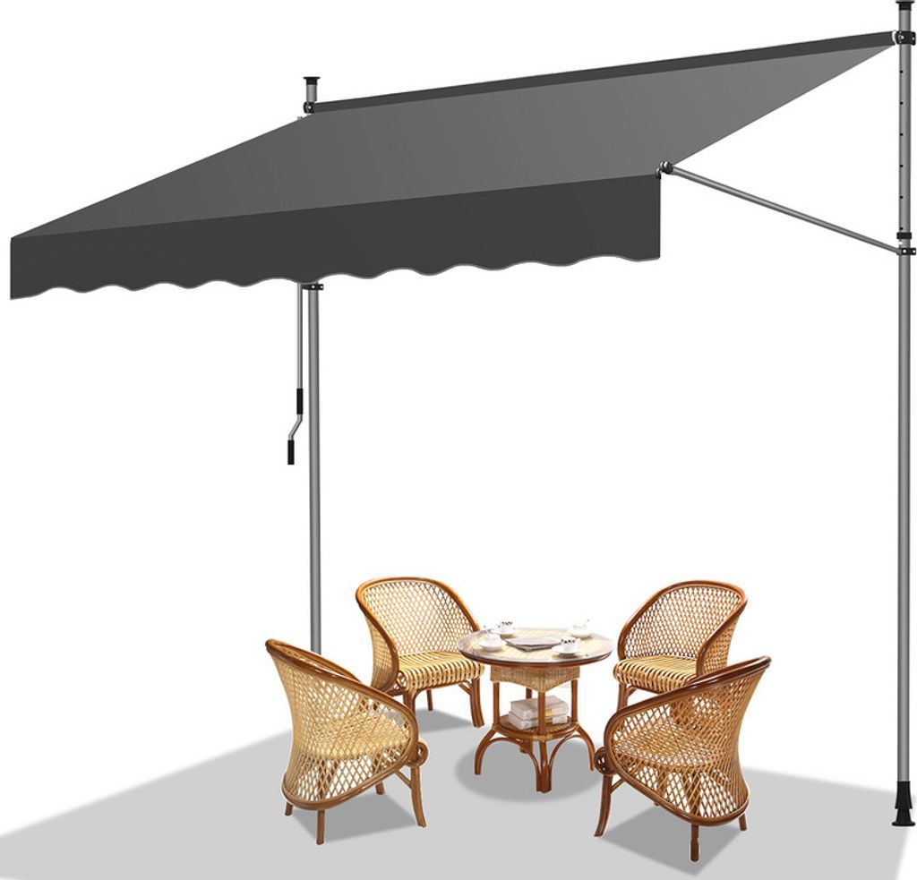 Jayseuw Klemmmarkise 250x120cm Markise Höhenverstellbare Balkonmarkise mit Handkurbel Sonnenschutz ohne Bohren für Terrasse und Balkon Grau