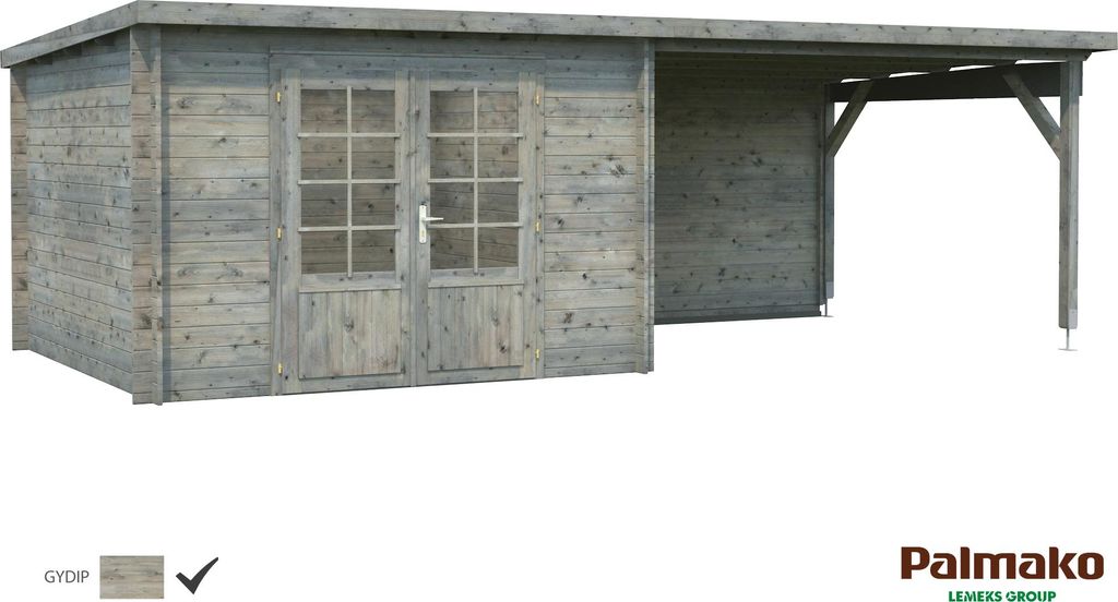 Palmako Gartenhaus Ella 8,7 + 10,0 m² - 28 mm Grau tauchimprägniert