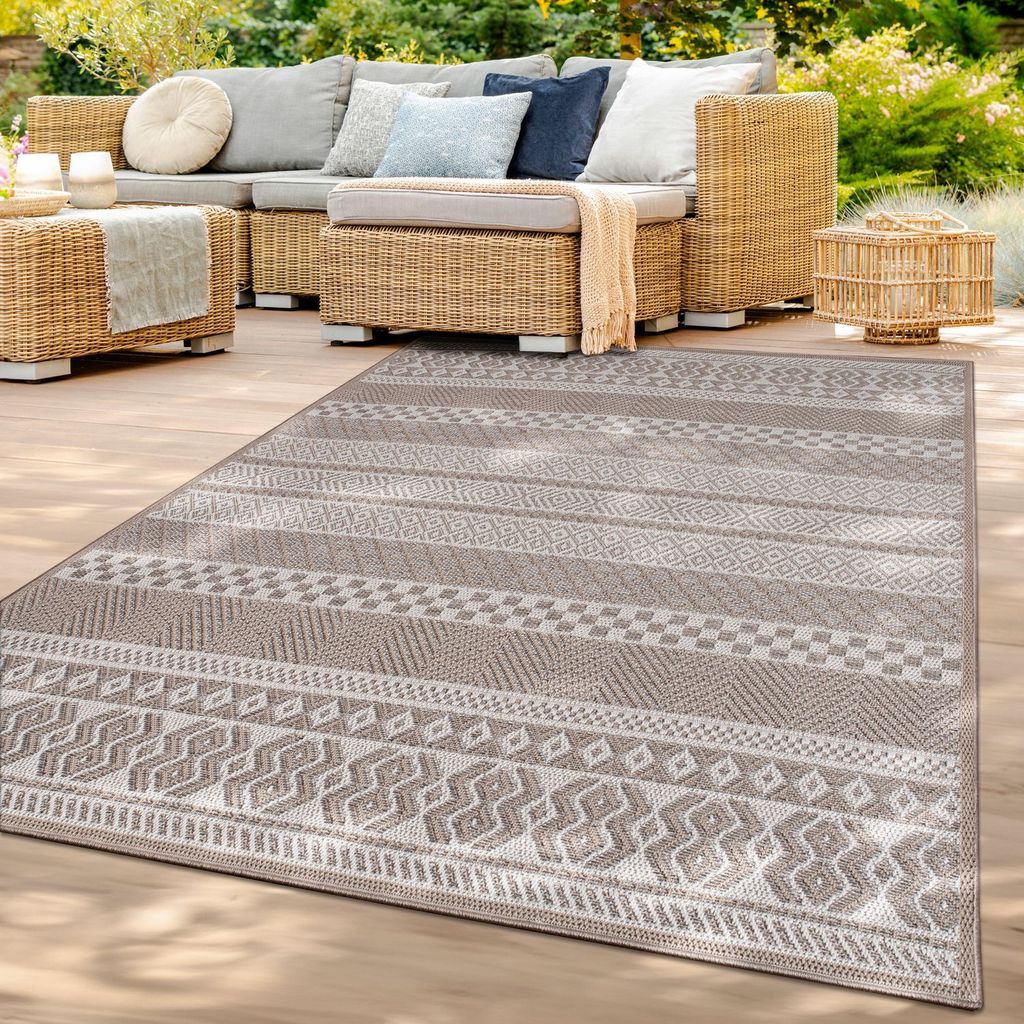 TT Home In-& Outdoor Teppich Wetterfest Balkon Küche Wohnzimmer Boho Rauten Design Größe 120x160 cm