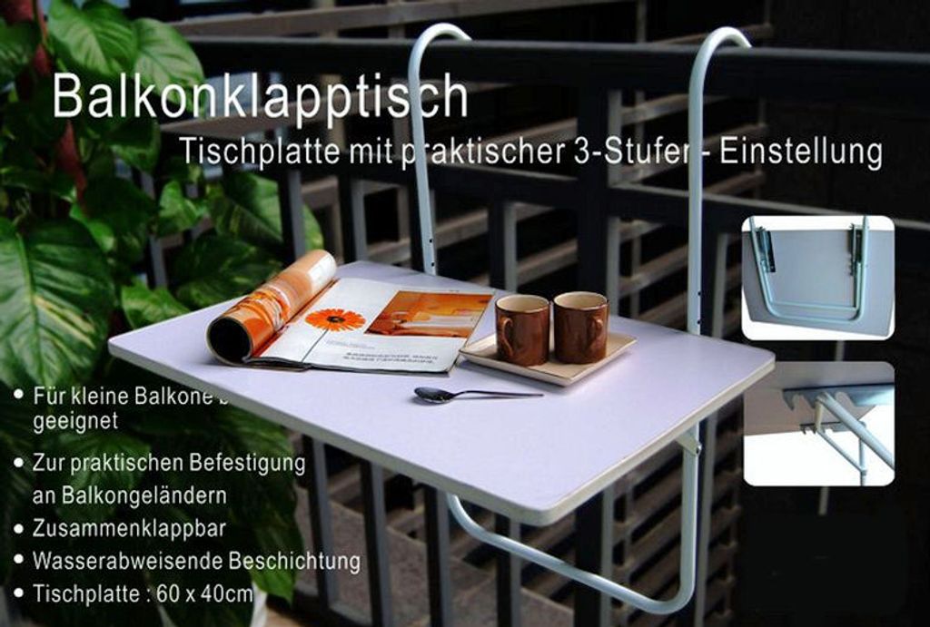 Balkontisch Balkon-Tisch Geländertisch Geländer Hängetisch Tisch ca 60 x 40 cm 