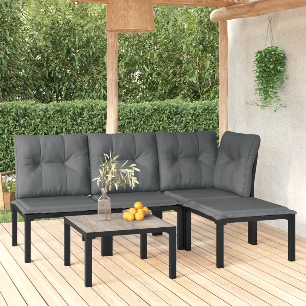 5-tlg. Garten-Lounge-Set Schwarz und Grau Poly Rattan , Gartenmöbel-Sets Design 2024