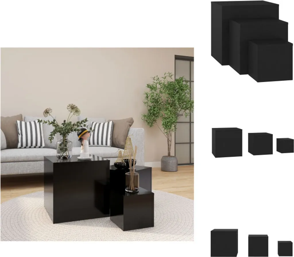 vidaXL Tavolini 3 pezzi in materiale ligneo nero - Tavolini