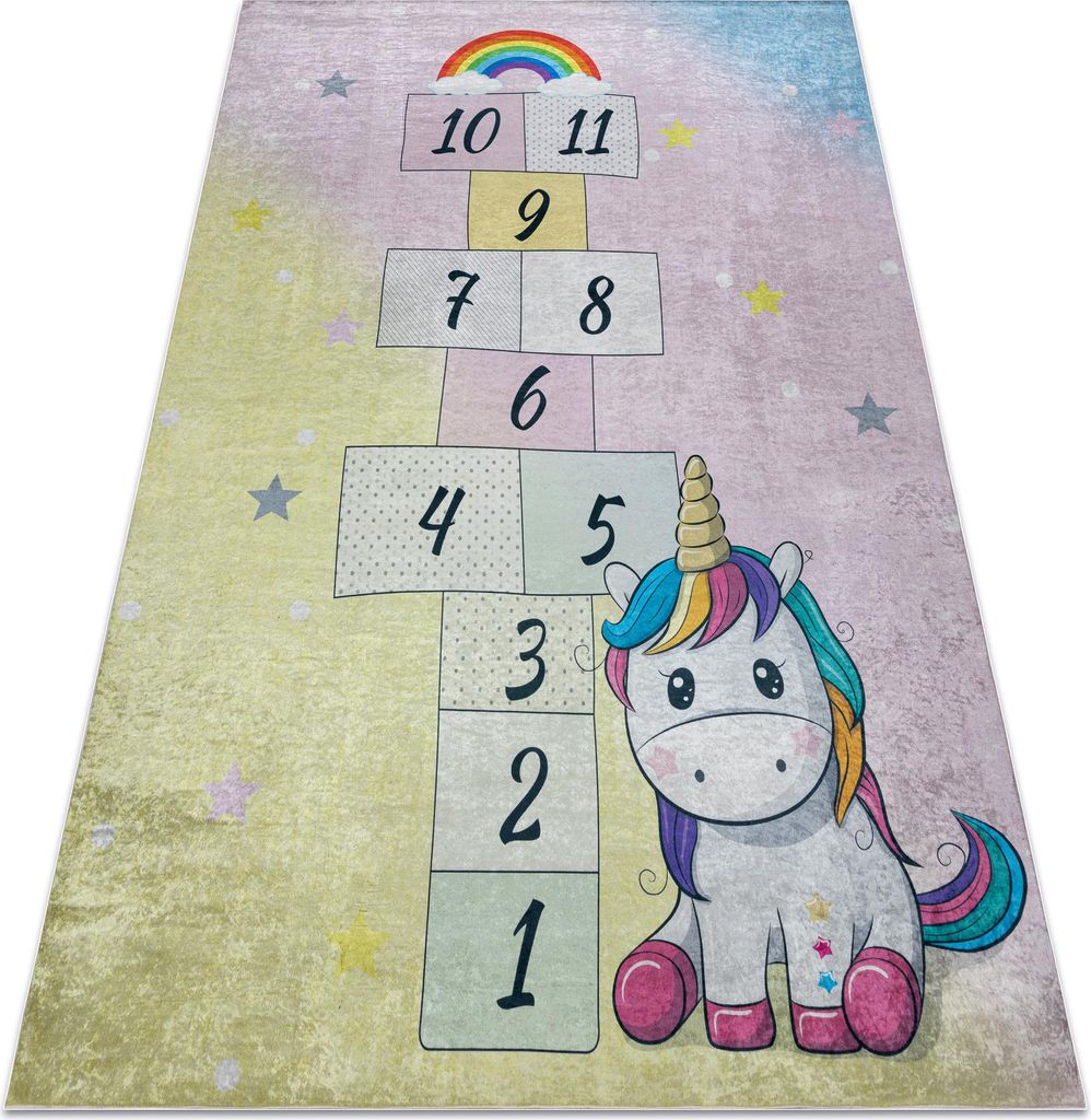 BAMBINO 54060 Waschteppich Einhorn, Zahlen für Kinder Anti-Rutsch - rosa / gelb Mehrfarben 80x150 cm
