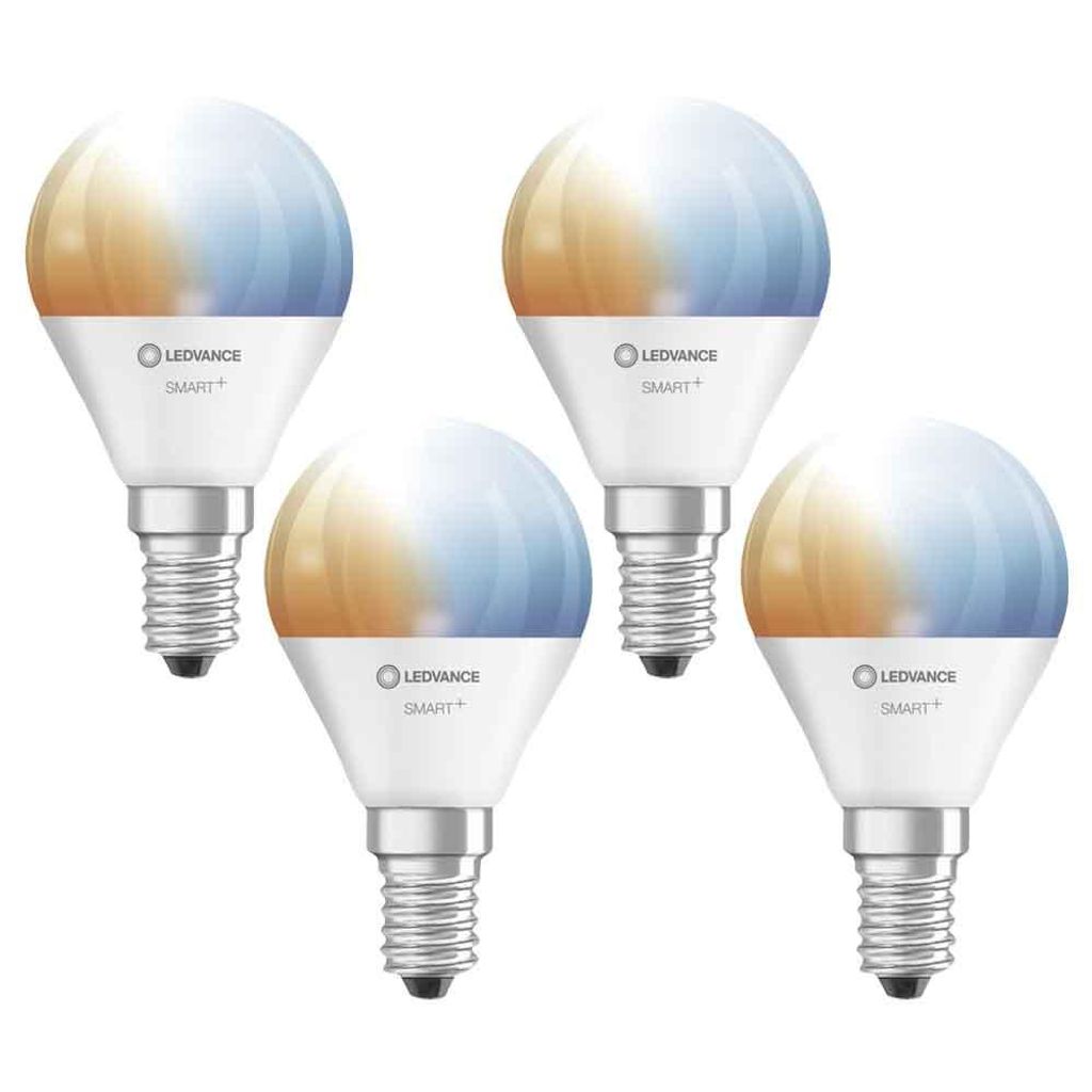4 x Ledvance LED Smart+ P47 Tropfen 4,9W = 40W E14 470lm TW 2700–6500K Dimmbar App Alexa Google WiFi