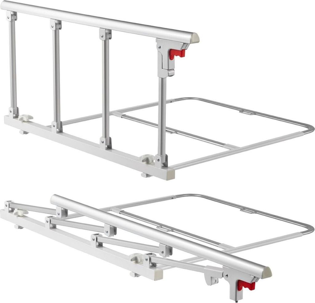 Foldable Bed Rail for Elderly, 97 cm Bedside Assist Rail with Fixing Strap, Adjustable Height Pipe Bedside Cane, High-Strength Metal Senior Bed Bar...