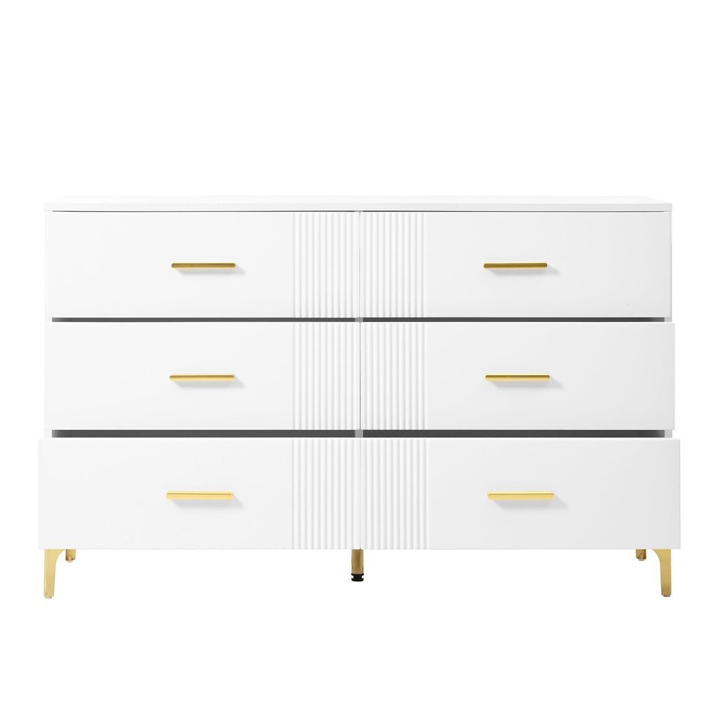 Kommode mit 6 Schubladen – Weiße Türkommode mit Schubladen für Wohnzimmer und Schlafzimmer, H76/B120/T40 cm